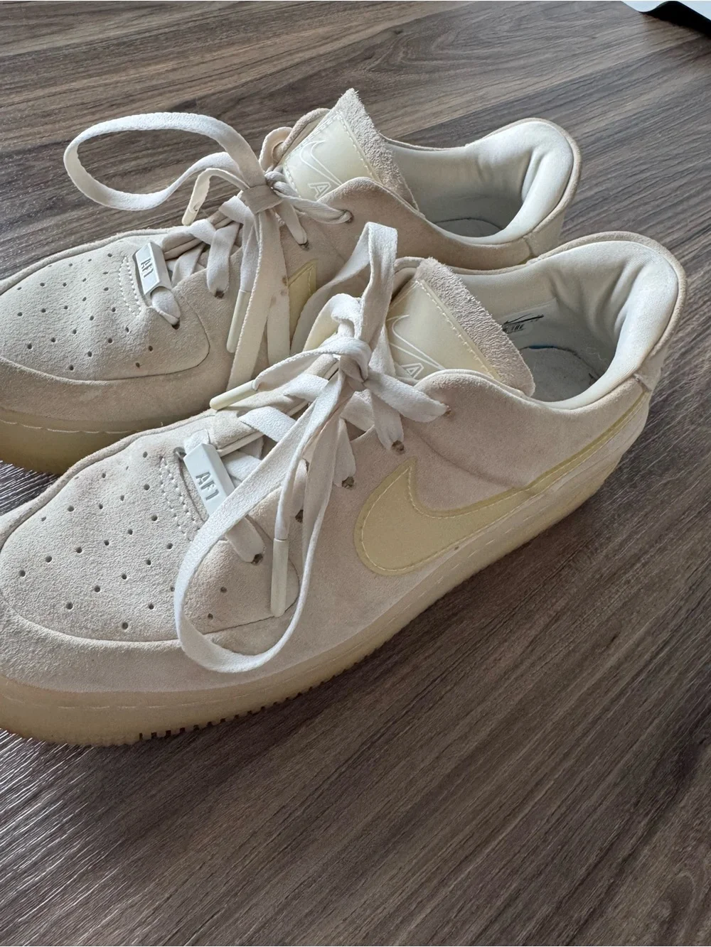 Nike Women's Platform Sneakers in Light Beige and Pale Yellow